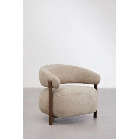 Fotel z tkaniny szenilowej Jolie, ciemne drewno, kawa z mlekiem