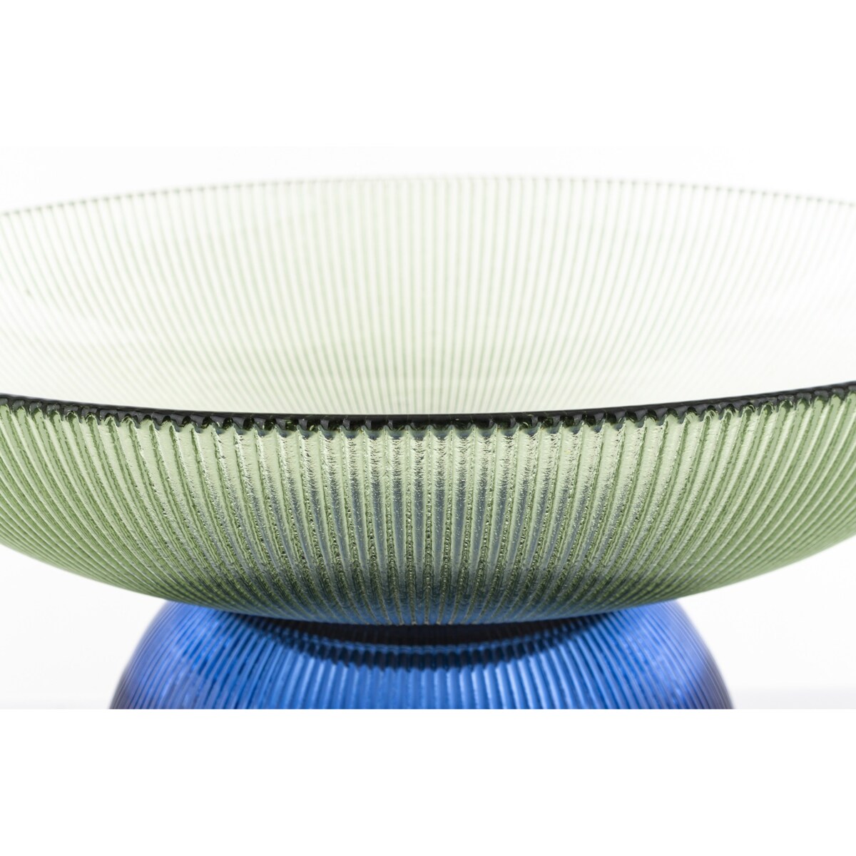Patera szklana misa 17x35x35 cm LAGOTTO-2 zielona na niebieskiej podstawie