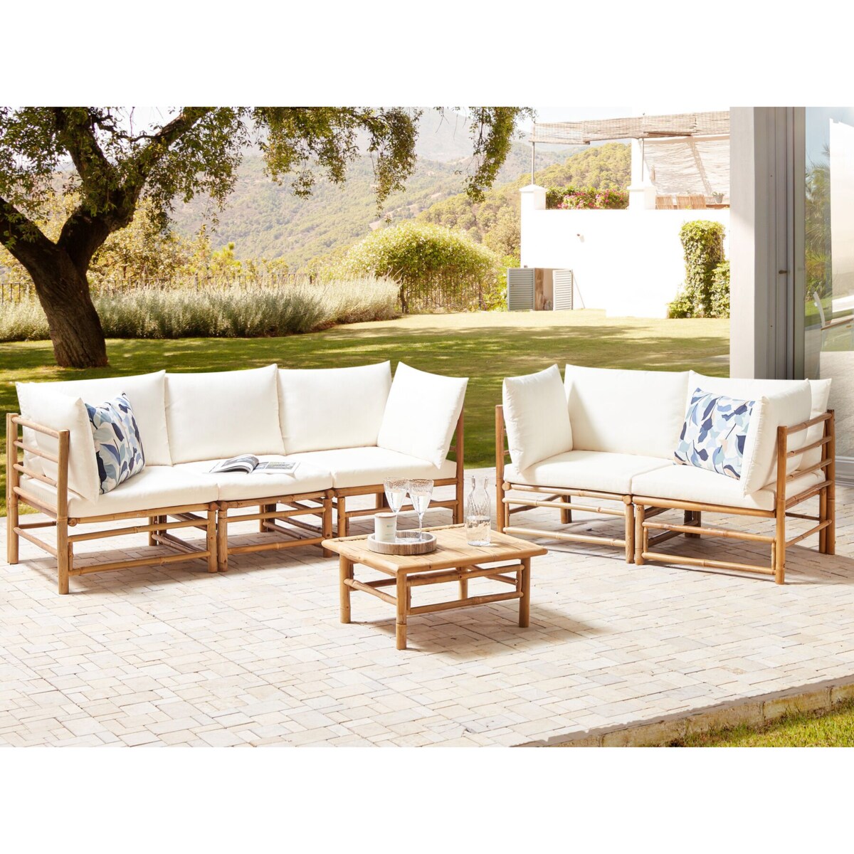 Zestaw ogrodowy ze stolikiem dla 5 osób CERRETO Drewno bambusowe Złamana biel