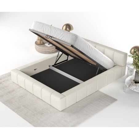 Łóżko tapicerowane MILOS 160x200 z pojemnikiem, Biały, tkaniana Bubble 01