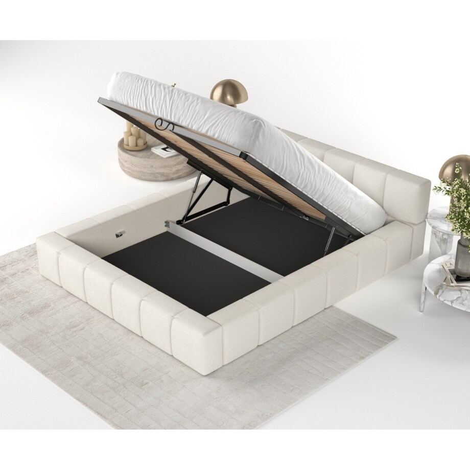 Łóżko tapicerowane MILOS 160x200 z pojemnikiem, Biały, tkaniana Bubble 01