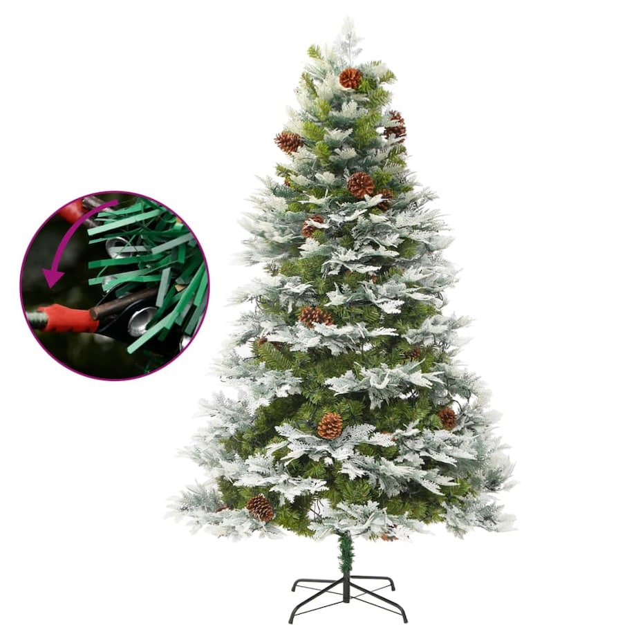 vidaXL Sztuczna choinka z lampkami i szyszkami, zielona 195 cm, PVC/PE