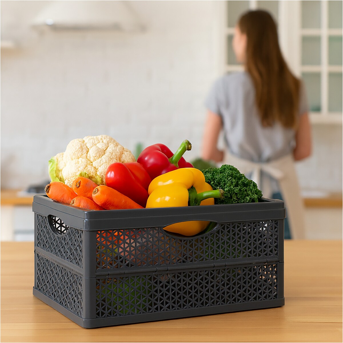Pojemnik Plastikowy Składany Koszyk Na Zakupy Do Samochodu Skrzynka Na Owoce Warzywa 46,4 X 34 X 22 Cm Klapbox