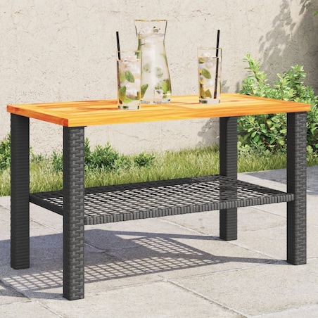 vidaXL Stolik ogrodowy, czarny, 70x38x42 cm, polirattan i akacja