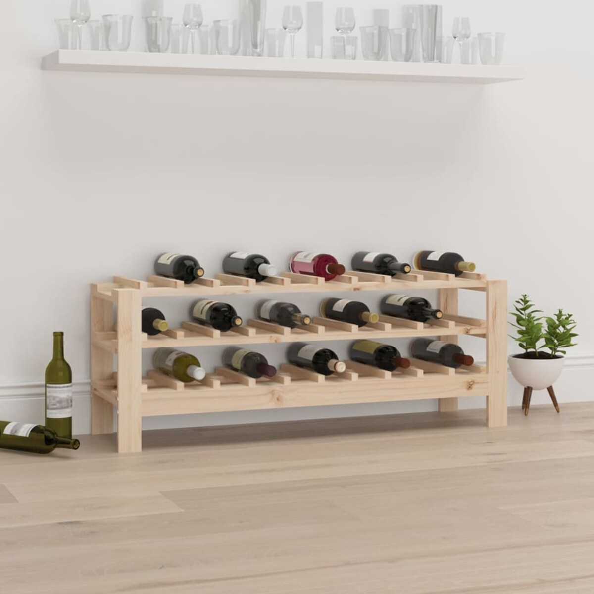 vidaXL Stojak na wino, 109,5x30x42 cm, lite drewno sosnowe