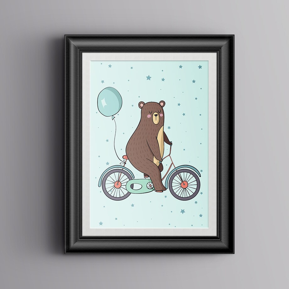 Plakat dla dzieci Miś rower 20x30