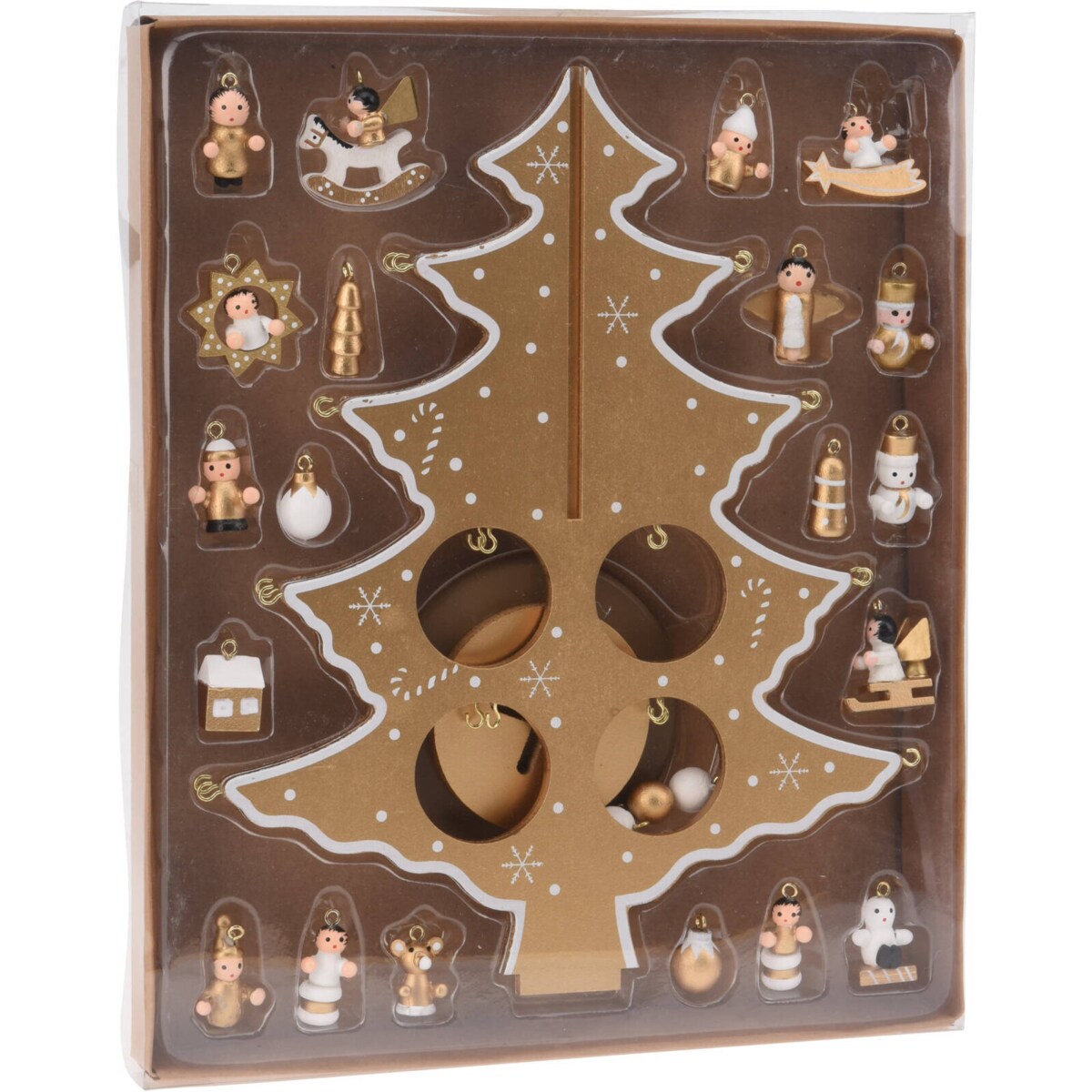 Rozkładana choinka z ozdobnymi zawieszkami, drewniana ozdoba, 26 cm