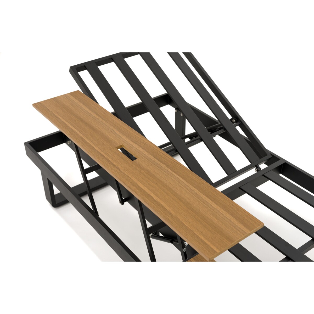 Leżak ogrodowy tarasowy z podnoszonym stolikiem aluminiowy ATOL beżowy