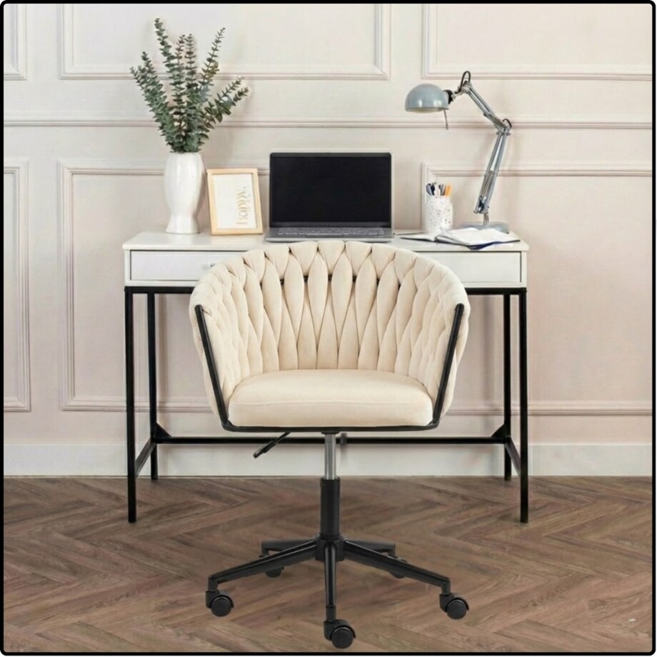 Fotel biurowy obrotowy krzesło biurowe wygodne do biurka regulowany beżowe