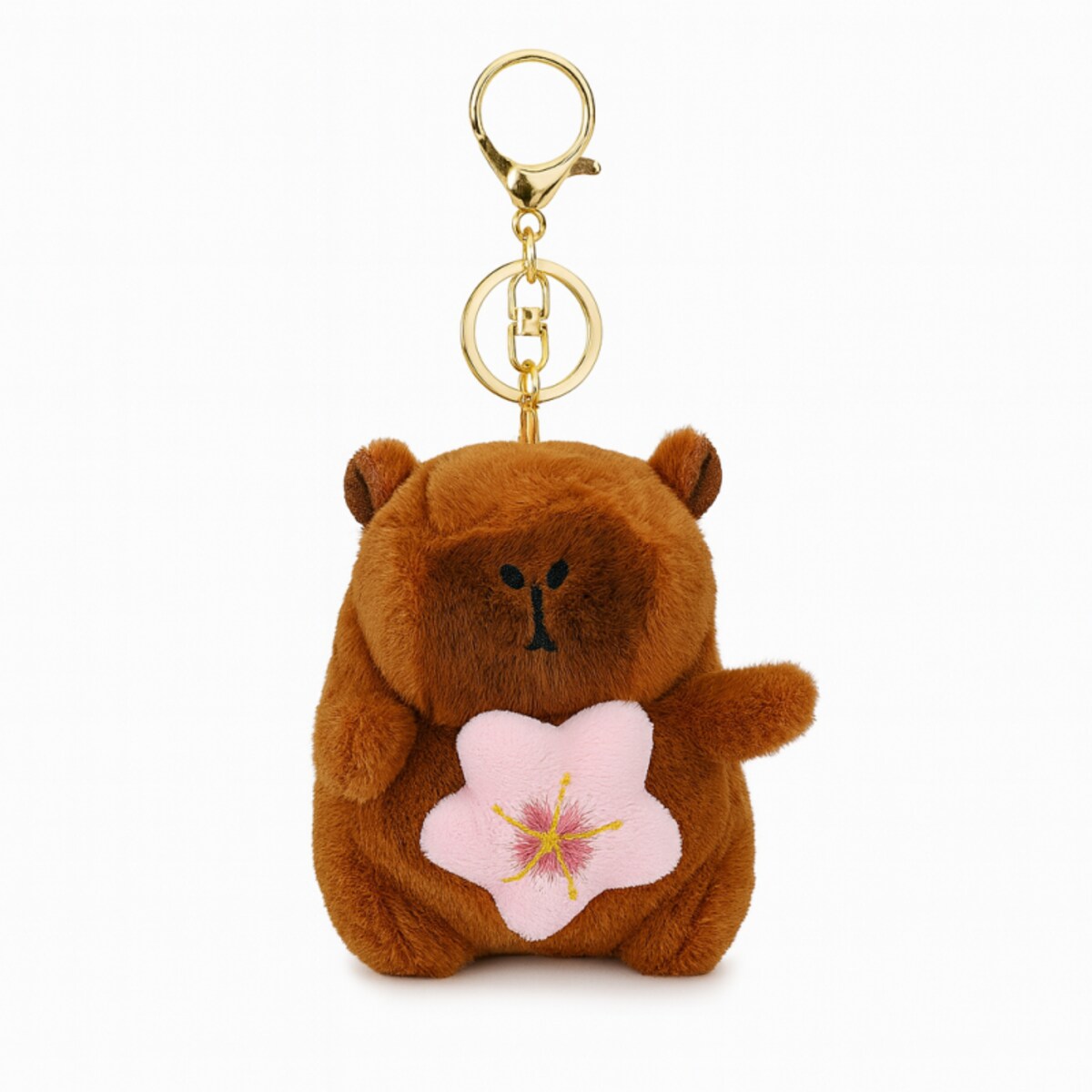Brelok do kluczy pluszowa puchata Kapibara z obrotowym kwiatkiem, LOSOWY KOLOR BRL385