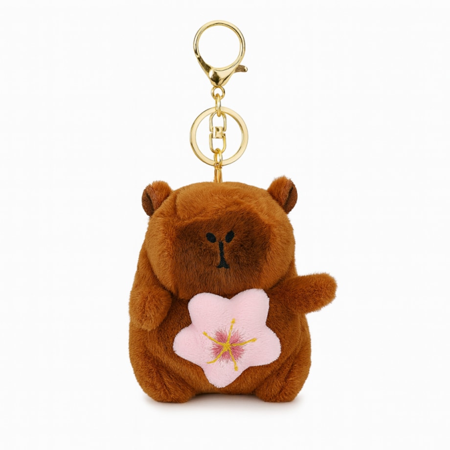 Brelok do kluczy pluszowa puchata Kapibara z obrotowym kwiatkiem, LOSOWY KOLOR BRL385