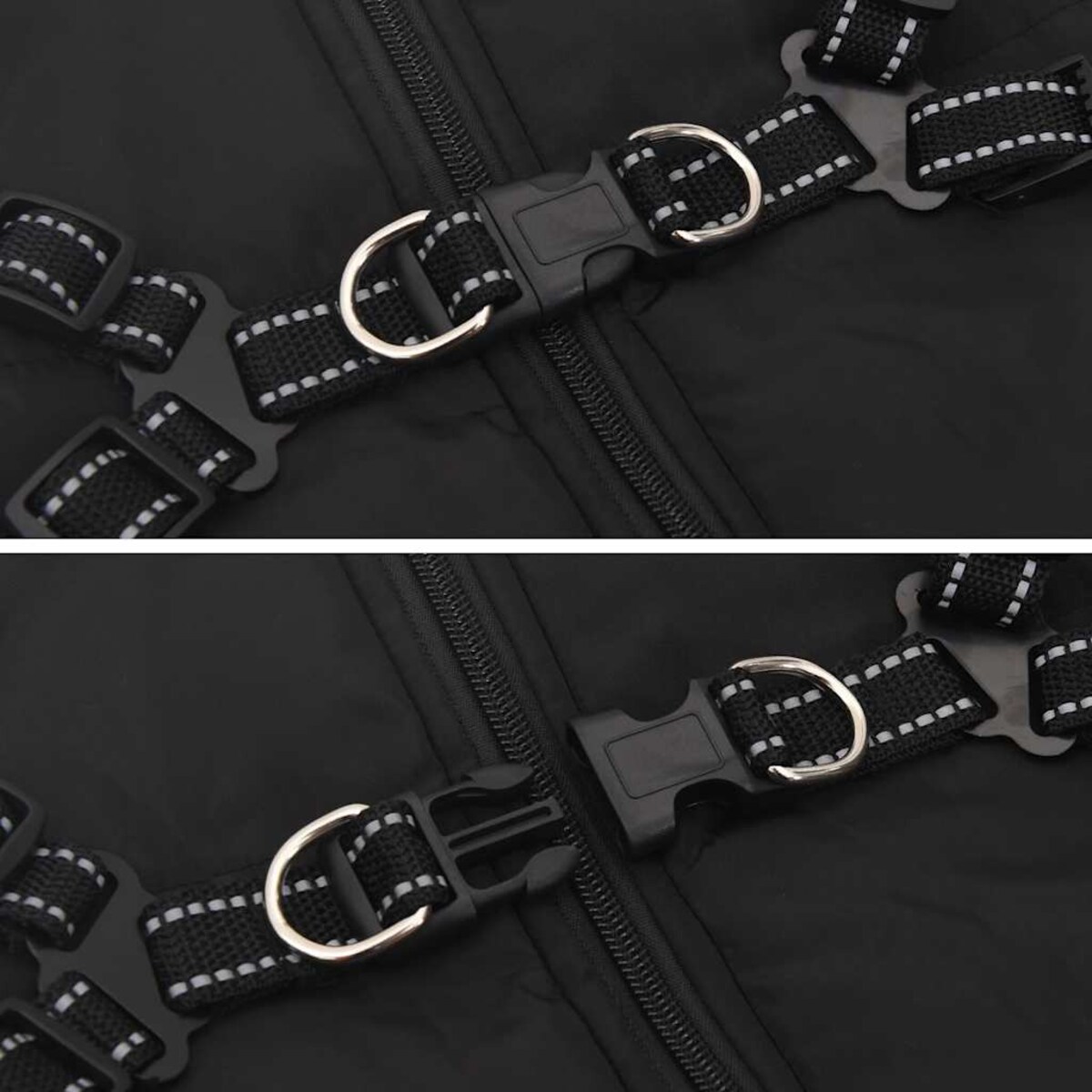 vidaXL Płaszcz dla psa z szelkami, wodoodporny, czarny, L44