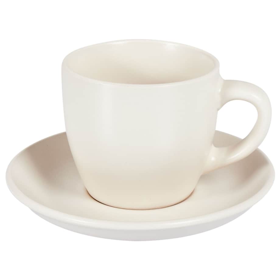 Zestaw 4 filiżanek ze spodkami CARAWAY Kamionka Złamana biel