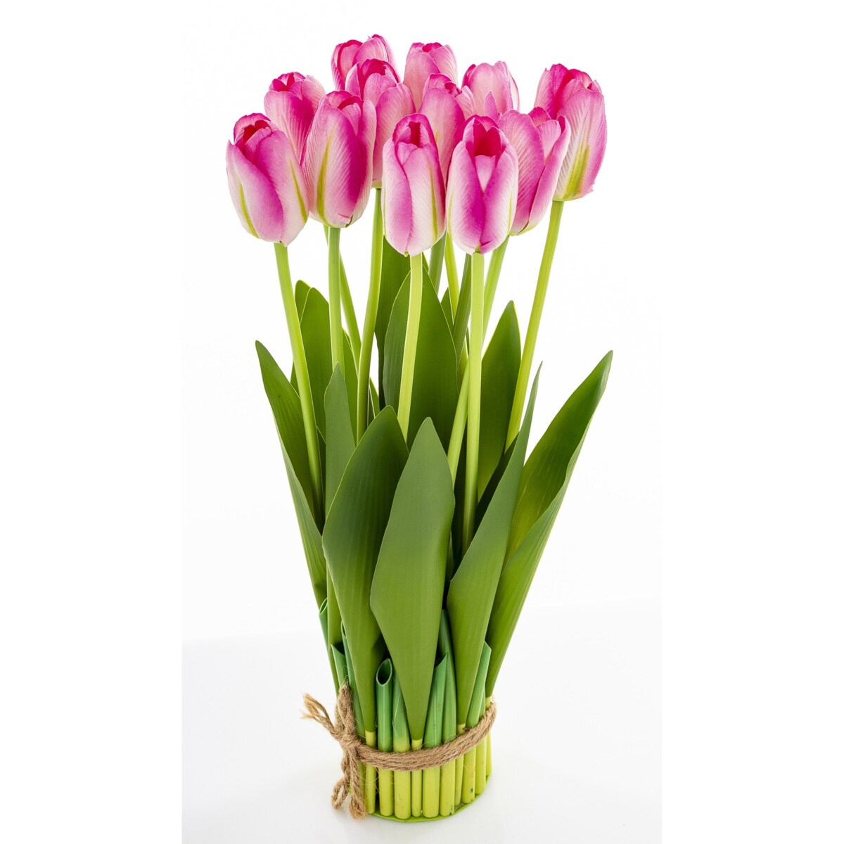 Dekoracja - bukiet sztucznych kwiatów 38x16x16 cm TULIPANY różowe