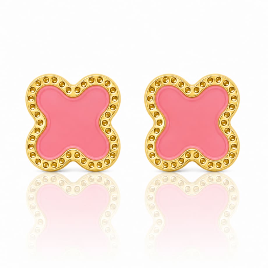 Kolczyki ze stali szlachetnej pozłacane 14k złotem, sztyft, róż Koniczynki 13mm KST3608