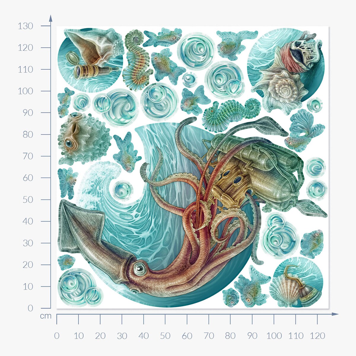 Zestaw naklejek na ścianę, Podmorski świat, 130cm