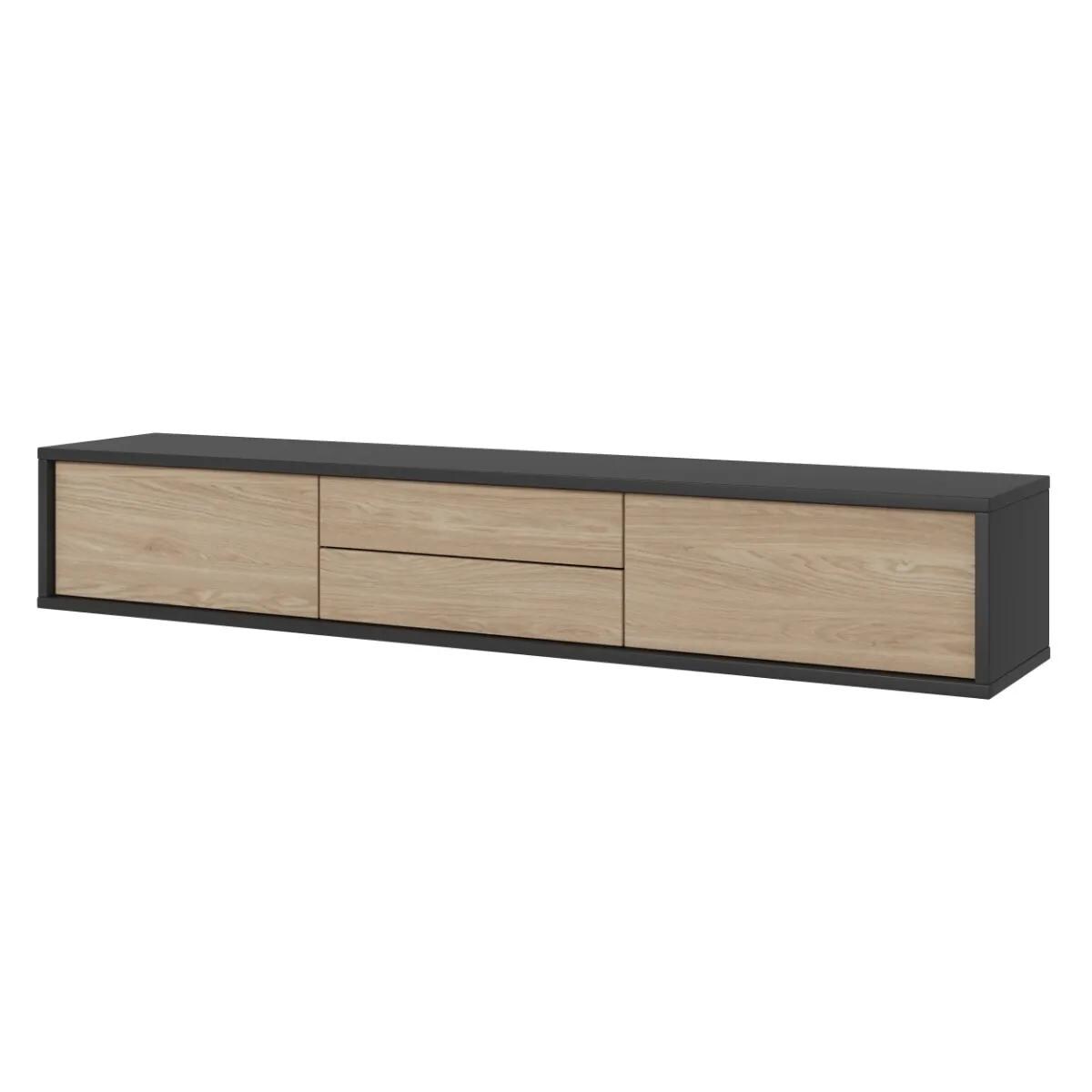 Szafka RTV FRIDA 2K2S 180cm antracyt/dąb olejowany