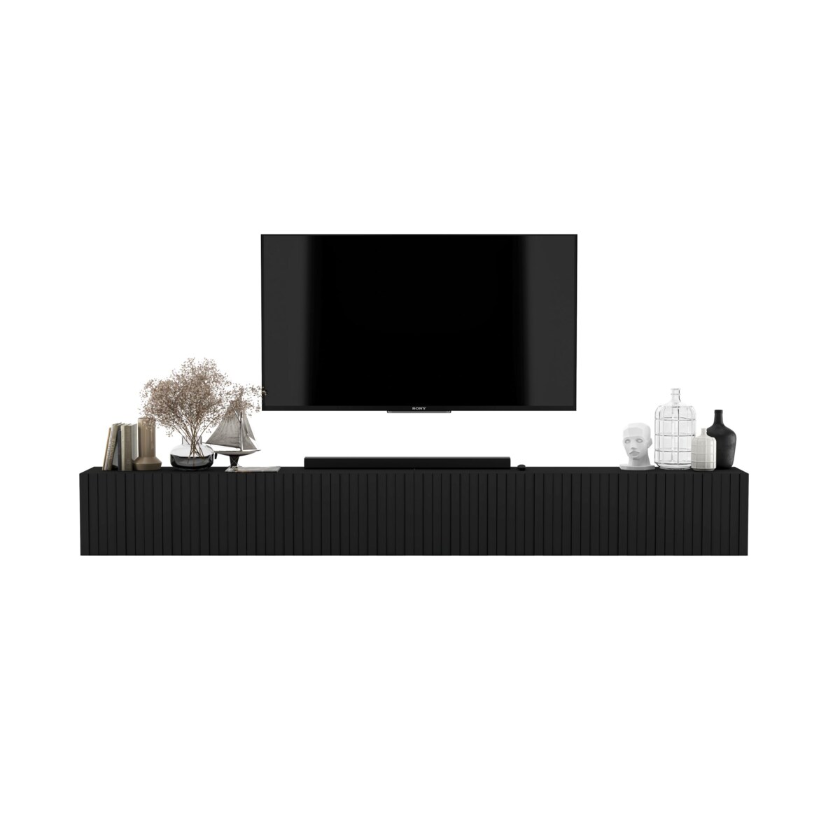 Wisząca Szafka RTV Glamour Nowoczesna Komoda RTV Czarny MAT 300 cm