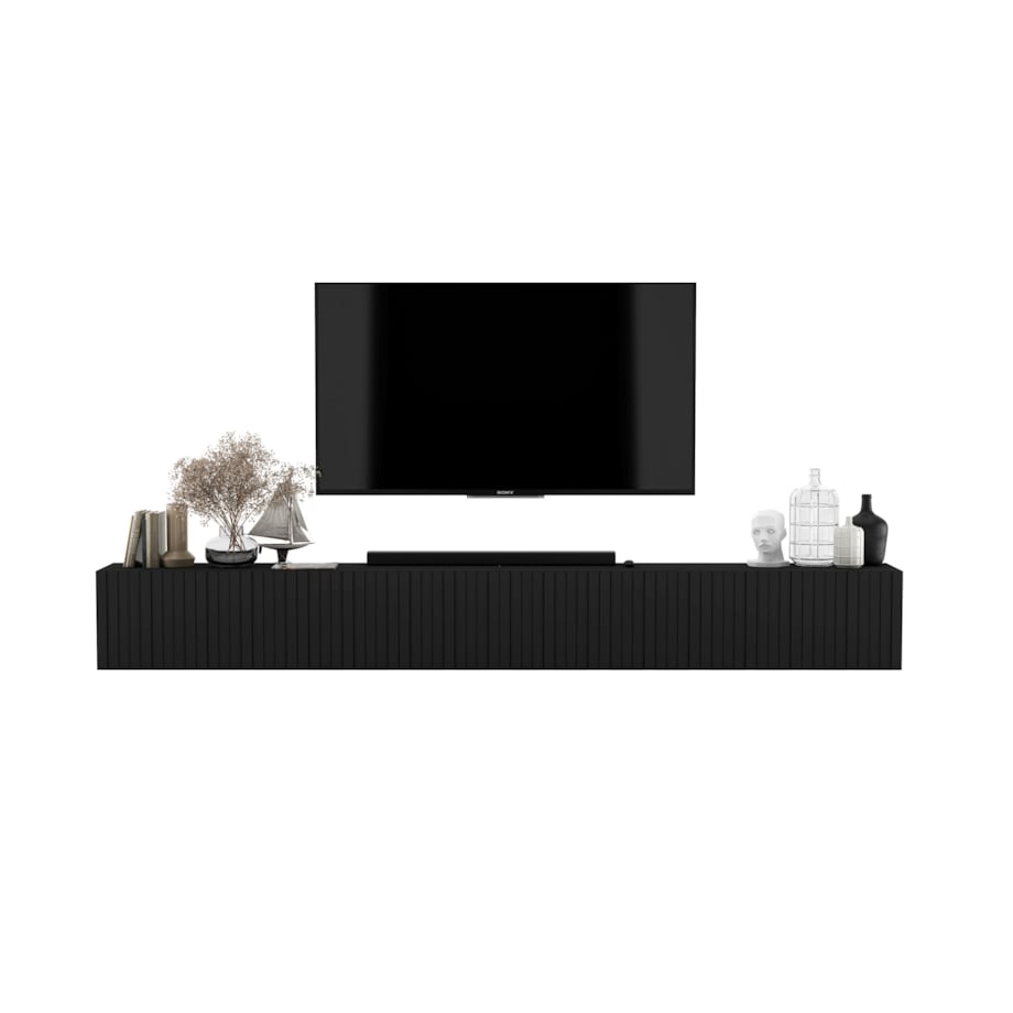 Wisząca Szafka RTV Glamour Nowoczesna Komoda RTV Czarny MAT 300 cm