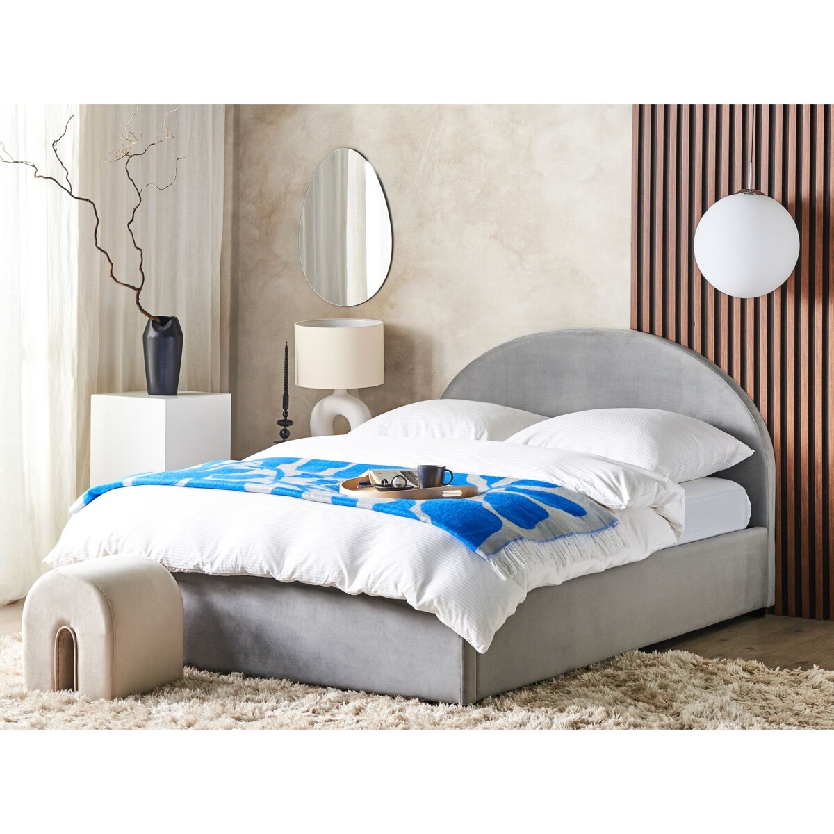 Łóżko z pojemnikiem welurowe 160 x 200 cm szare VAUCLUSE