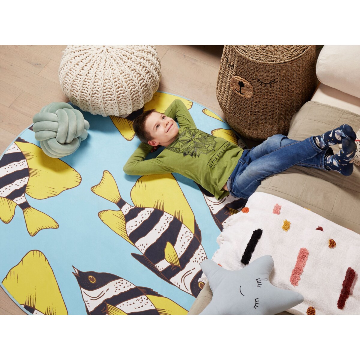 Dywan w rybki 80 x 140 cm niebieski FIZME