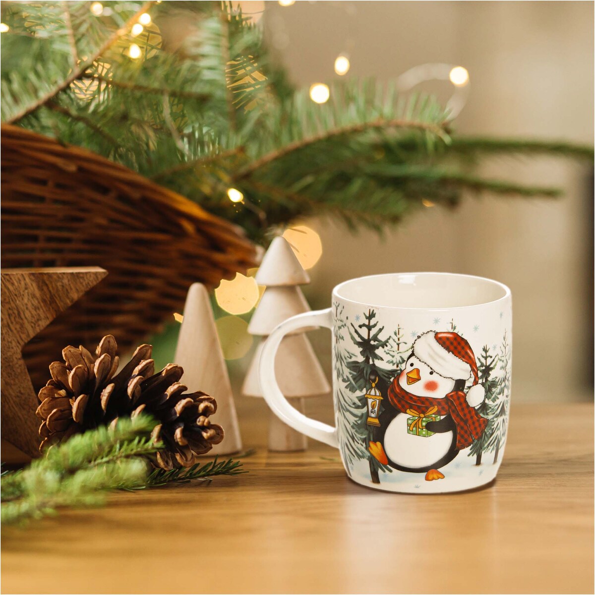 Kubek Świąteczny Ceramiczny Na Prezent 370 Ml Boże Narodzenie Pingwin