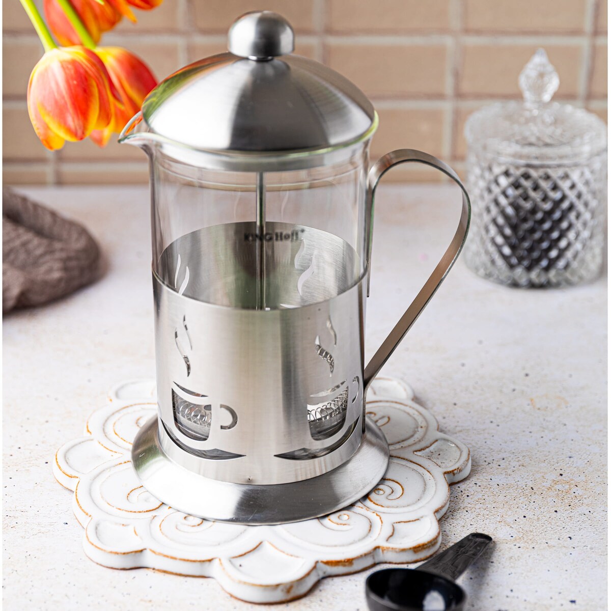 Zaparzacz tłokowy do herbaty kawy french press 600ml KINGHOFF