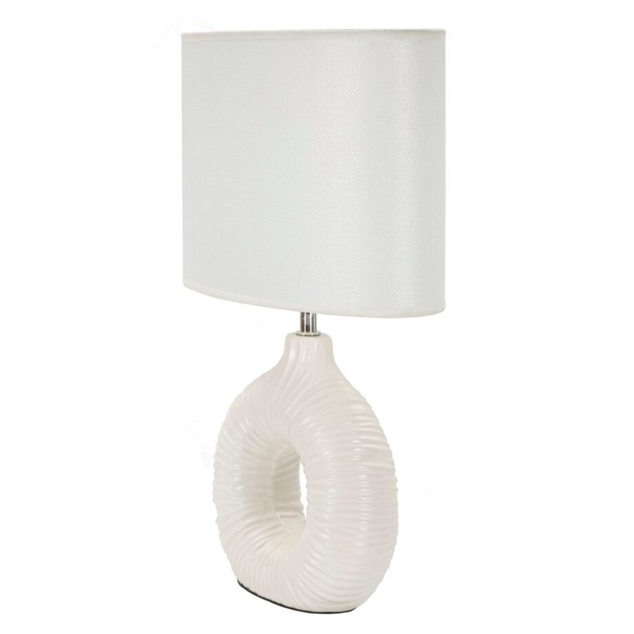 Lampa stołowa Seta, kolor biały, ceramika, żelazo i tkanina, 28,5 x 15 x 43 cm, 1 x E14, do salonu i sypialni, Mauro Ferretti