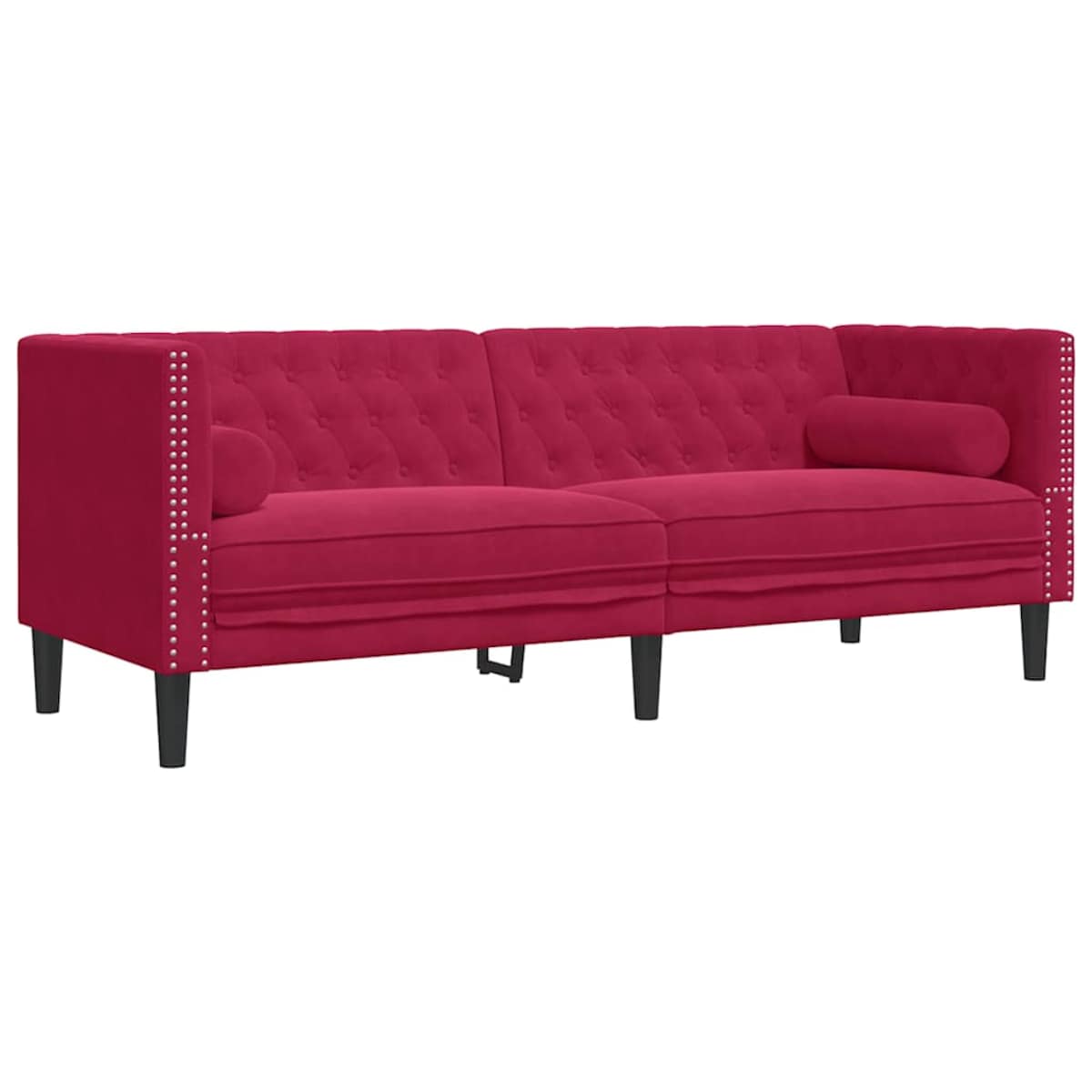 vidaXL Sofa Chesterfield z wałkami, trzyosobowa, bordowa, aksamit
