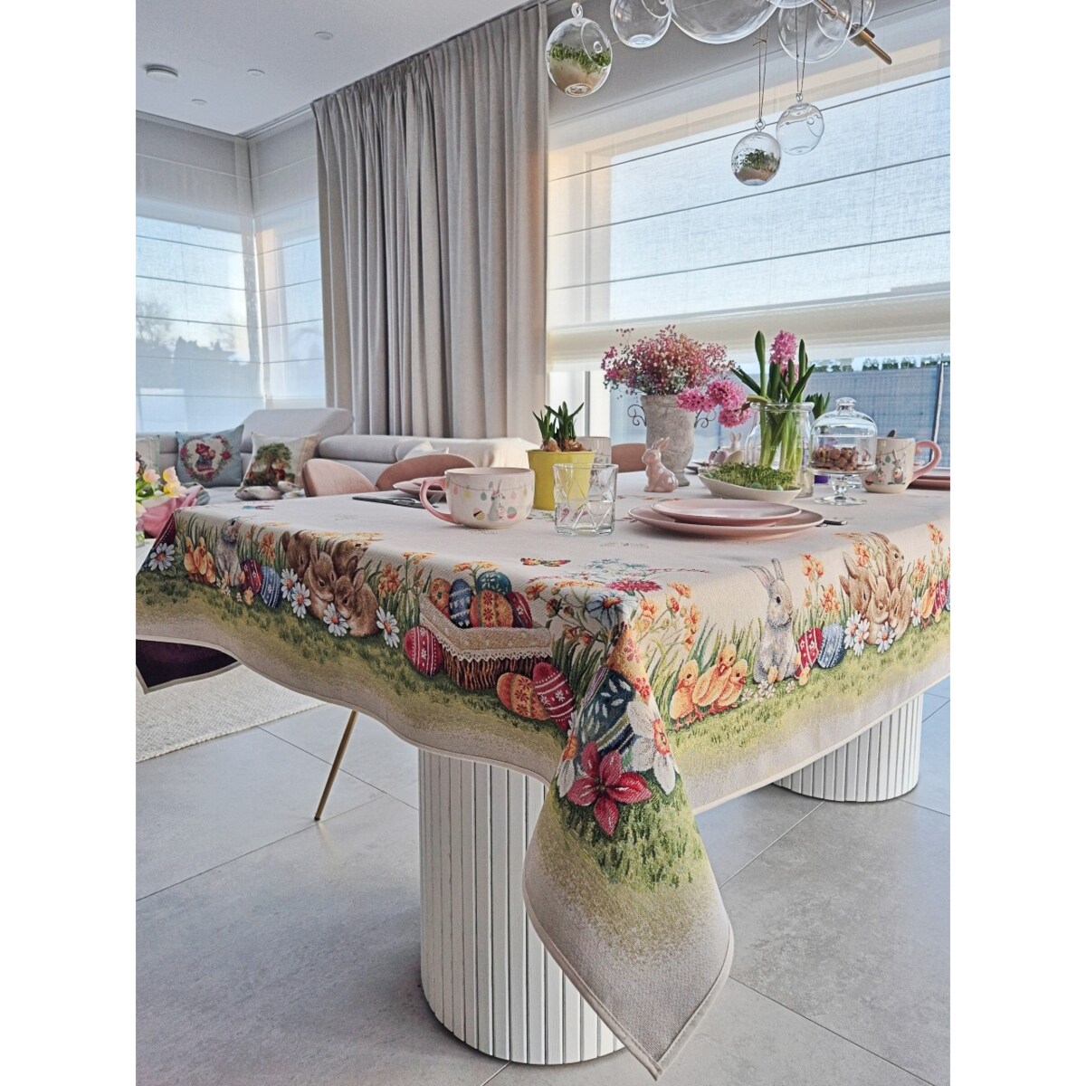 Obrus Wielkanocny Na Stół Ozdobny Dekoracyny 140X220 Cm Z Zajączkami