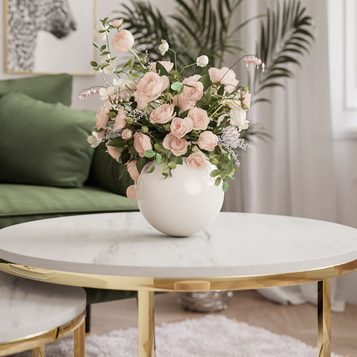 Ława okrągła CIRI 2w1 złoty chrom marmur levanto