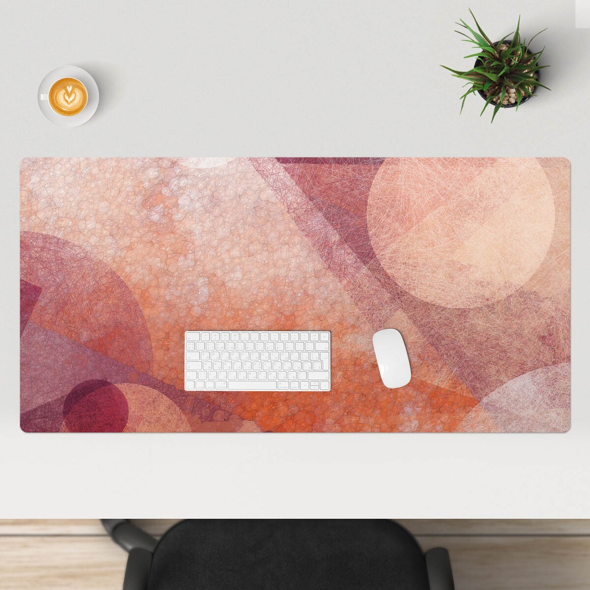 Pomarańczowa mata na biurko Abstrakcyjne koła, 120x60 cm