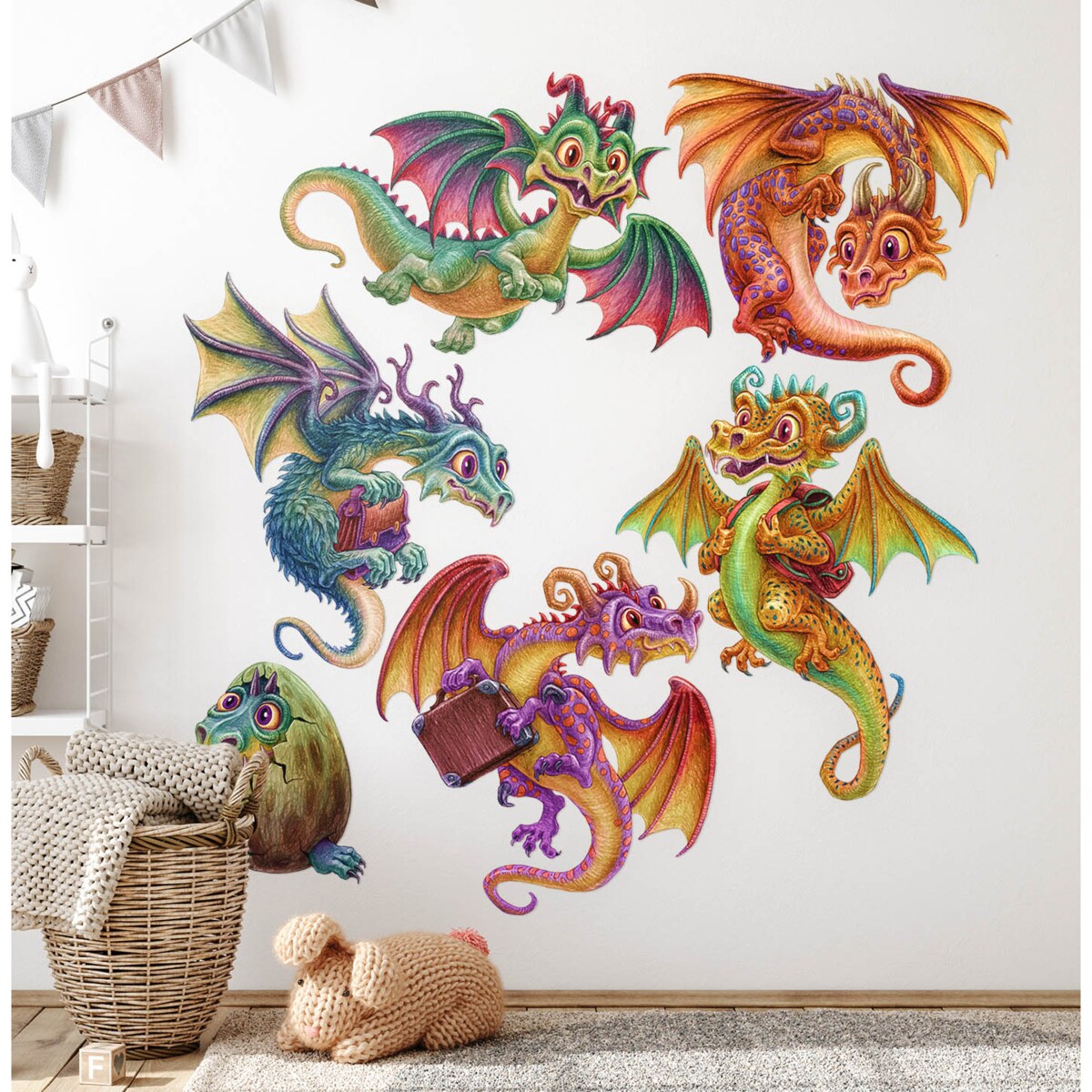 Zestaw naklejek na ścianę, Baśniowe smoki, 80cm