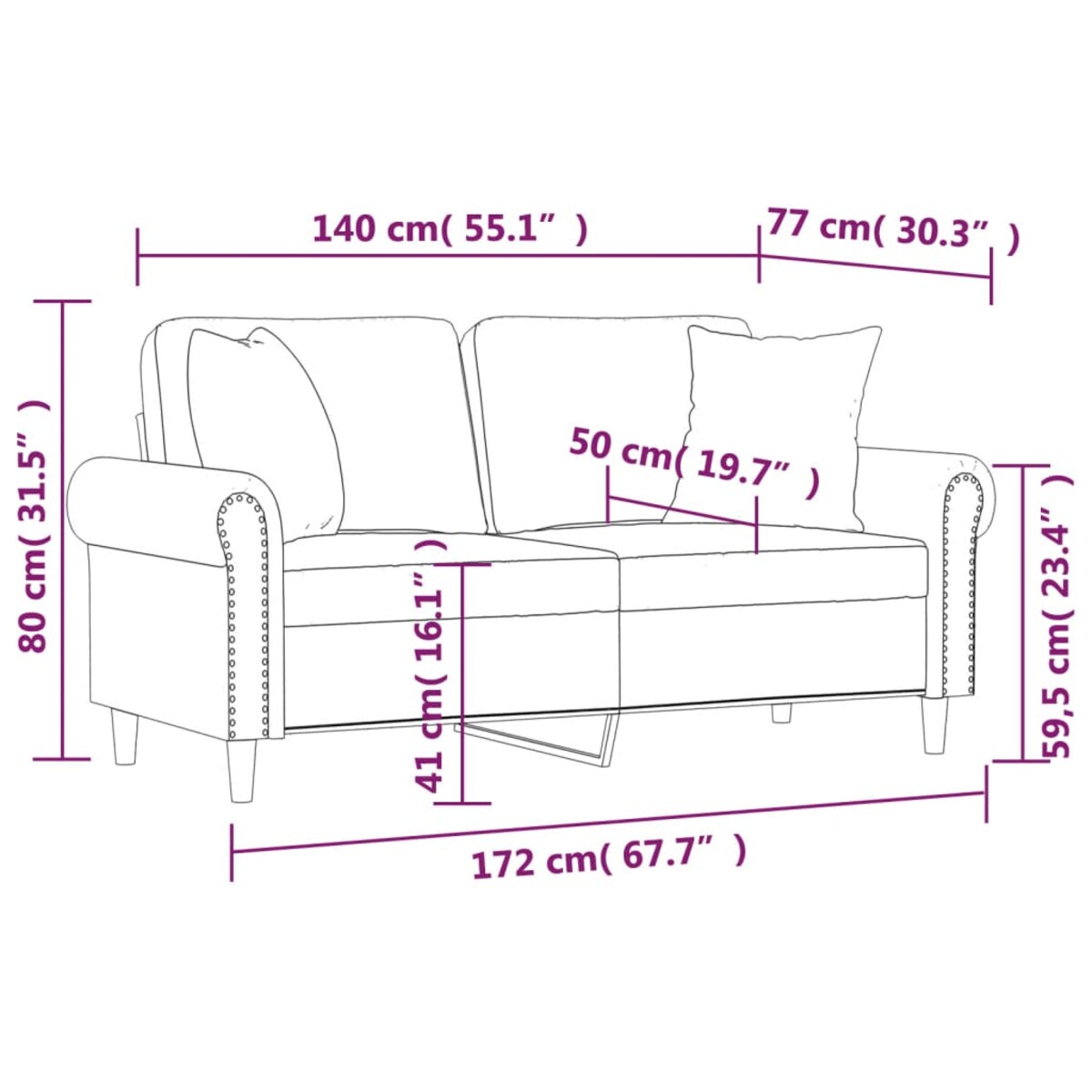 vidaXL 2-osobowa sofa z poduszkami, niebieska, 140 cm, aksamit