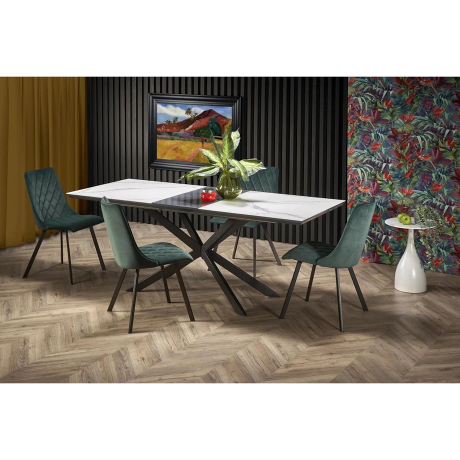 Stół rozkładany DIESEL 160(200)x90 biały marmur/czarny