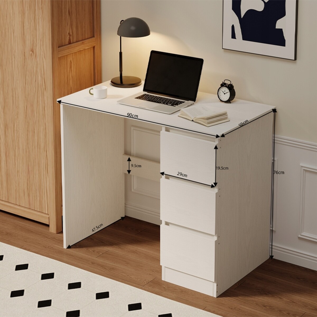 Biurko komputerowe stolik białe młodzieżowe nowoczesne z szufladami loft