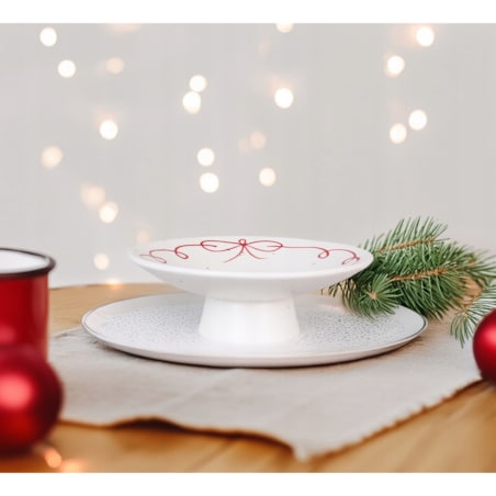 PATERA NA NÓŻCE MAŁA na ciasto owoce babeczki do tortu kamionkowa biała