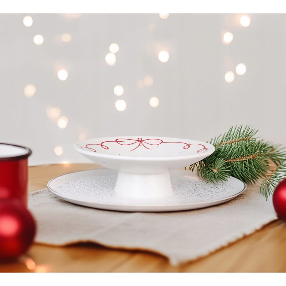 PATERA NA NÓŻCE MAŁA na ciasto owoce babeczki do tortu kamionkowa biała