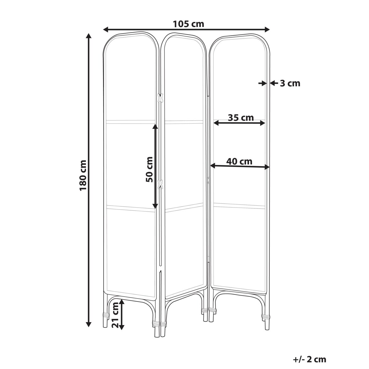 3-panelowy składany parawan pokojowy rattanowy 105 x 180 cm naturalny z czarnym POTENZA