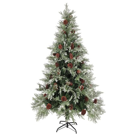 vidaXL Choinka z szyszkami, zielono-biała, 195 cm, PVC i PE