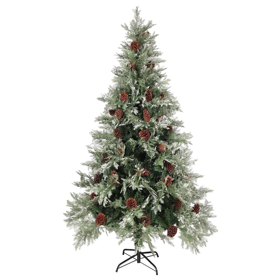 vidaXL Choinka z szyszkami, zielono-biała, 195 cm, PVC i PE
