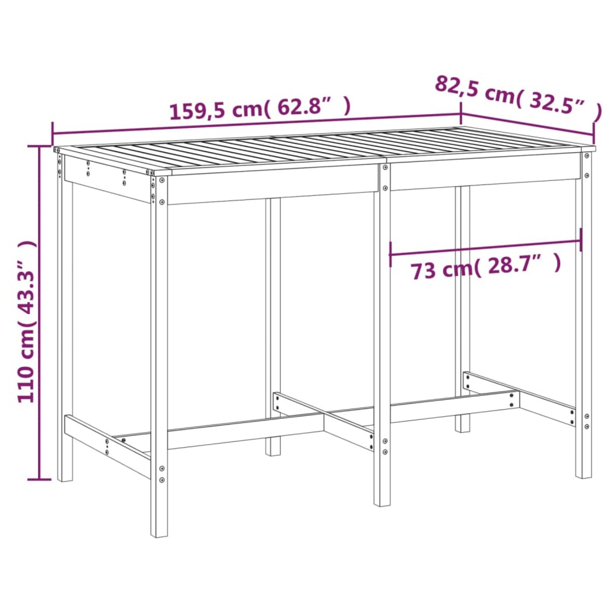 vidaXL Stół ogrodowy, 159,5x82,5x110 cm, drewno daglezjowe