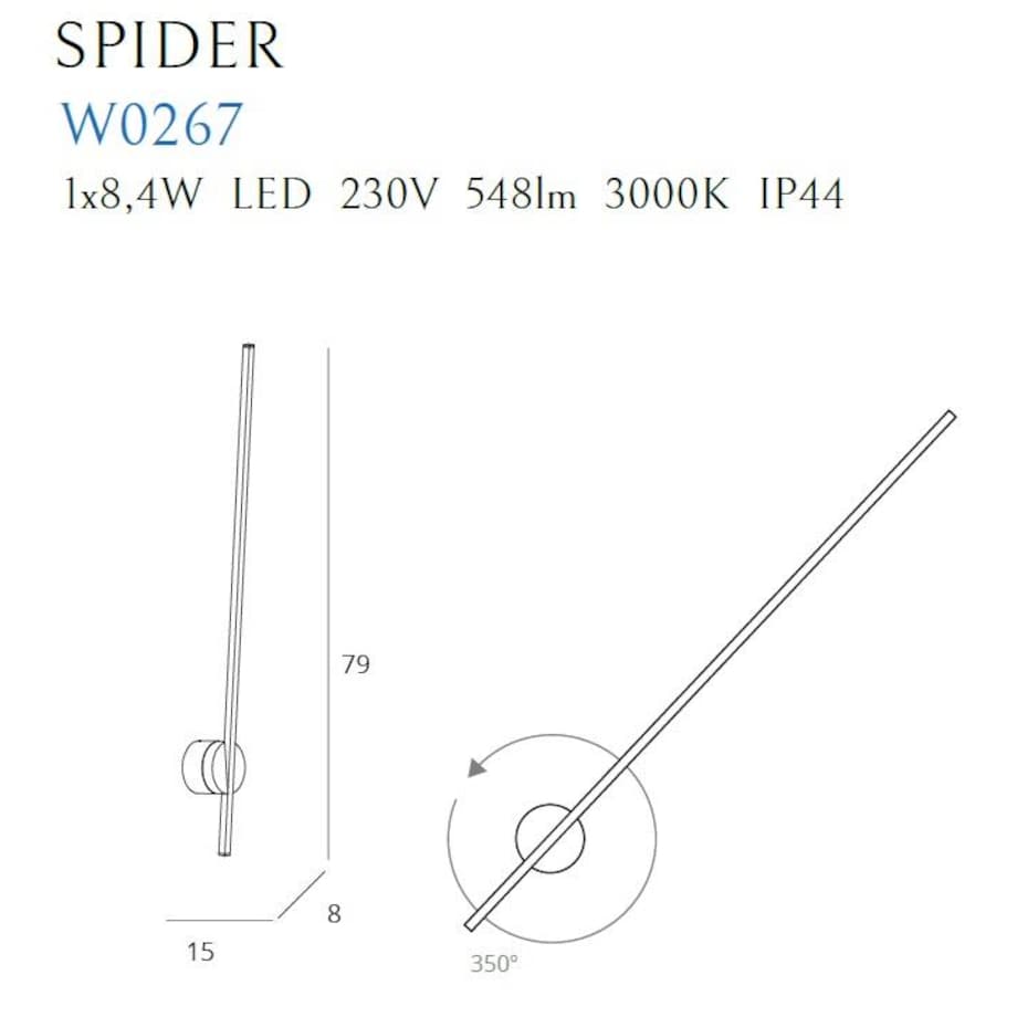 LAMPA ścienna SPIDER W0267 Maxlight metalowa OPRAWA kinkiet LED 8,4W 3000K tuba IP44 czarna
