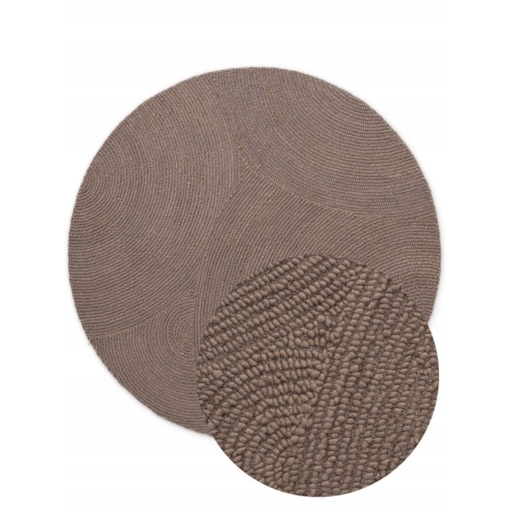 Dywan okrągły wełniany do salonu 120cm, brązowy wzór w półkola, efekt 3d