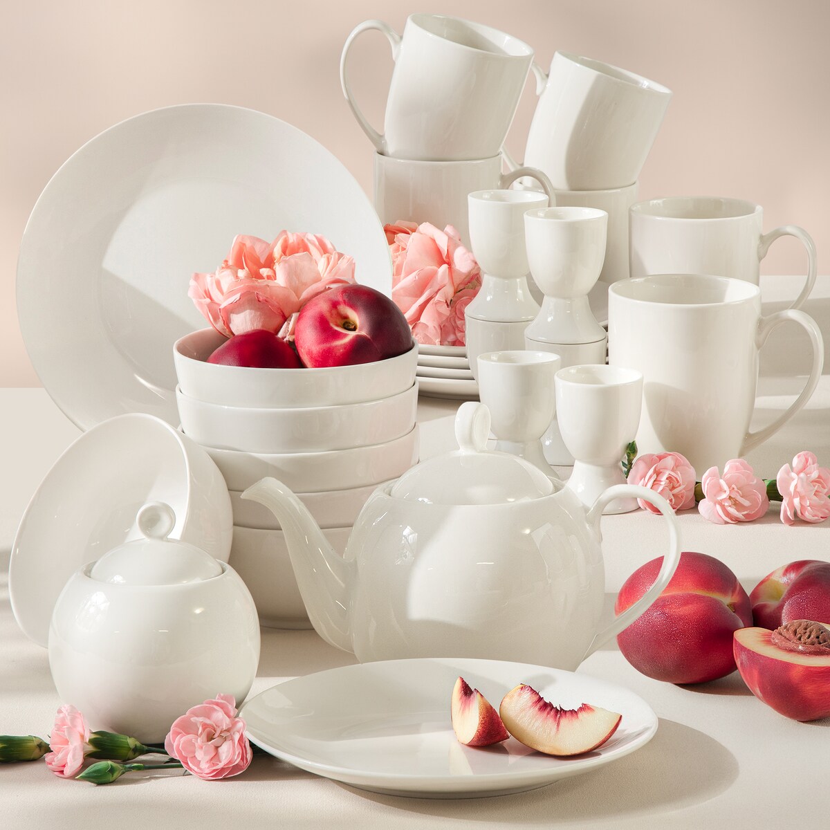 KONSIMO AD BELLA, Zestaw śniadaniowy 6 os. (26 el.), kolor ecru