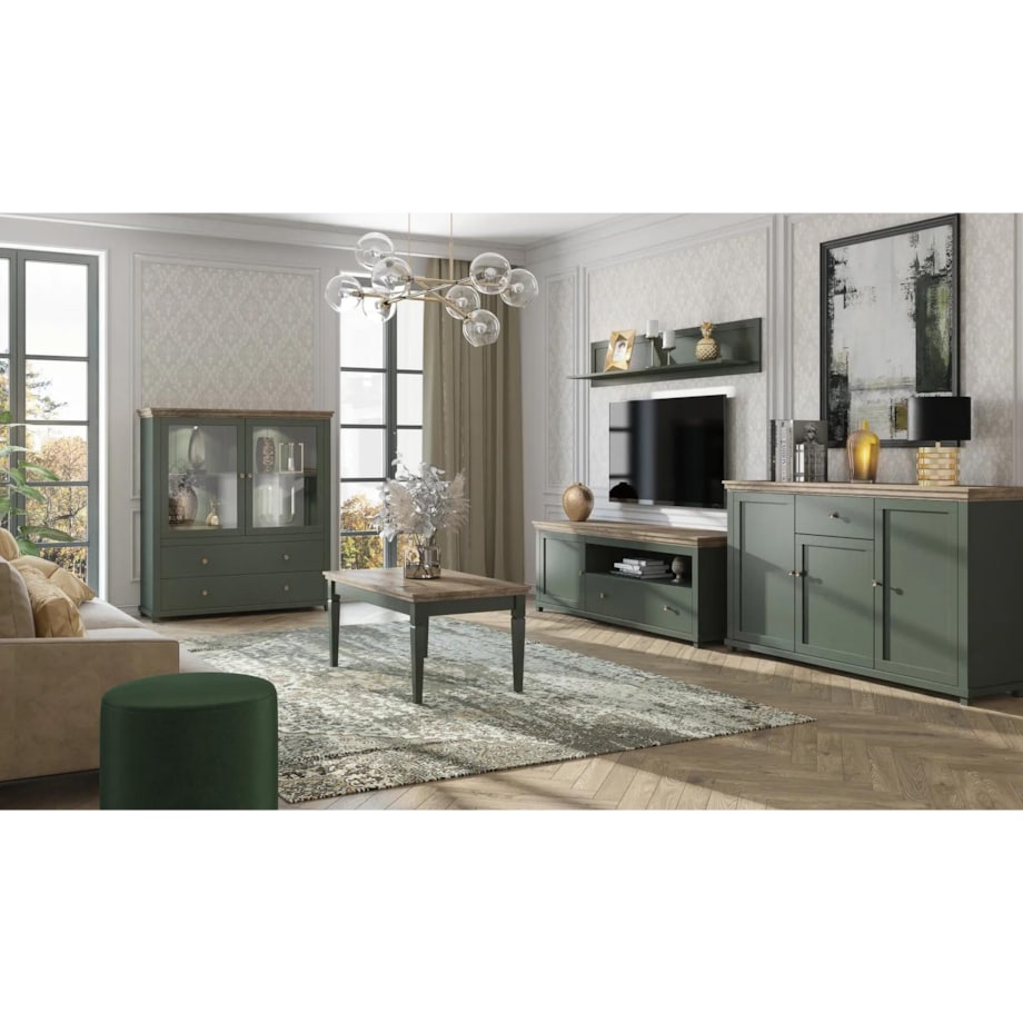 Szafka RTV EVORA 1D1S 181 zielona mat/dąb lefkas