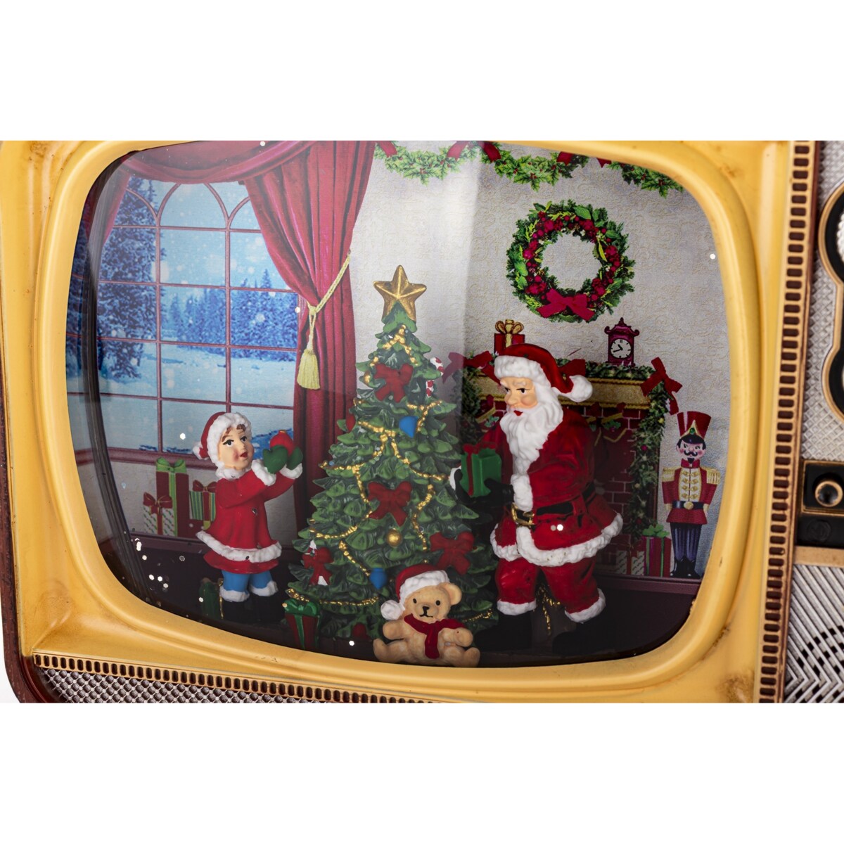 Dekoracja świąteczna - Telewizor z Mikołajem i choinką 17x21x12 cm LED i pozytywką