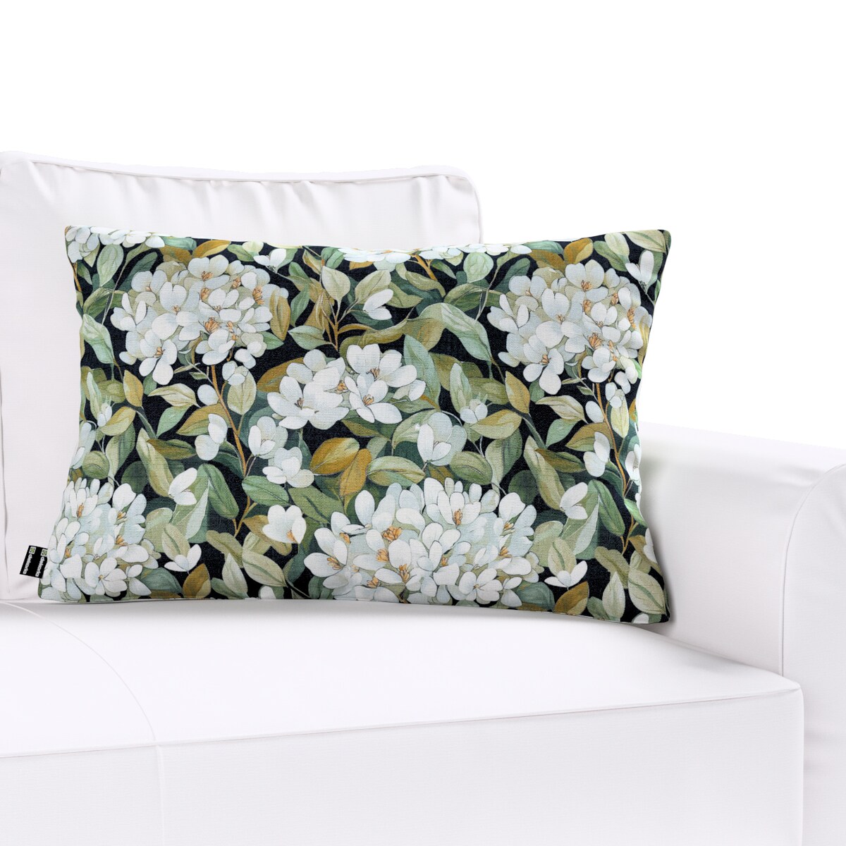Poszewka Kinga na poduszkę prostokątną 47x28 jasne kwiaty na czarnym tle