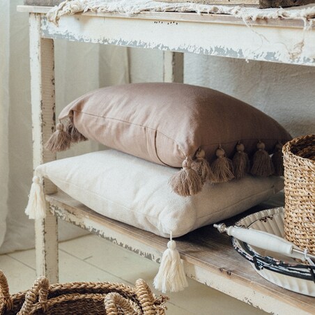 DEKORACYJNA POSZEWKA na poduszkę z naturalnych materiałów STYL BOHO 60x60cm