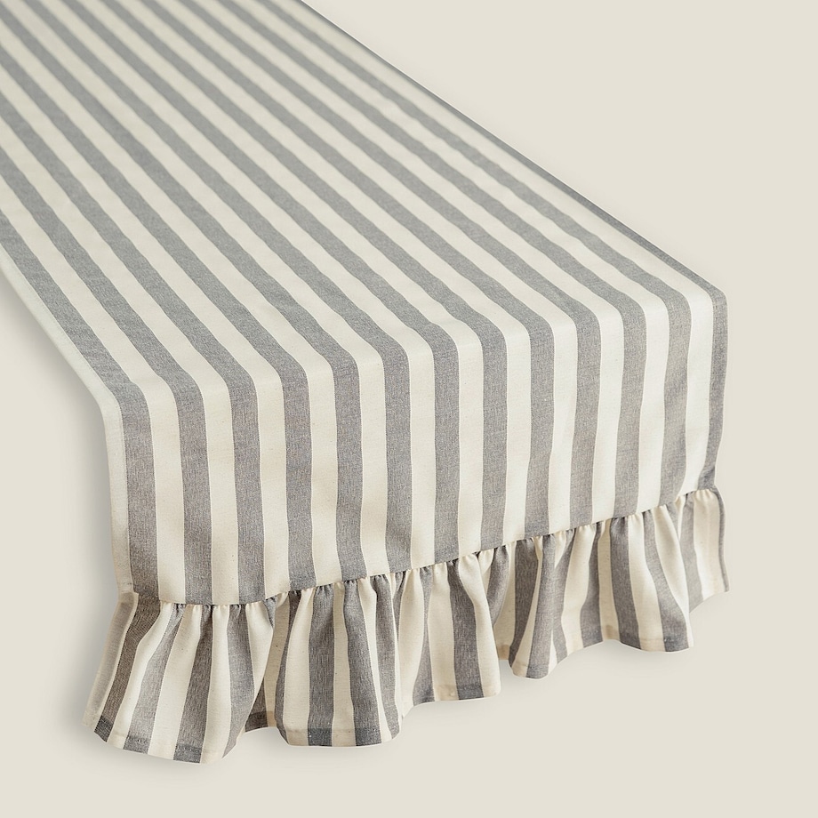 Bieżnik z falbaną 40x160 cm 40x160 szaro-białe pasy (1,5cm)